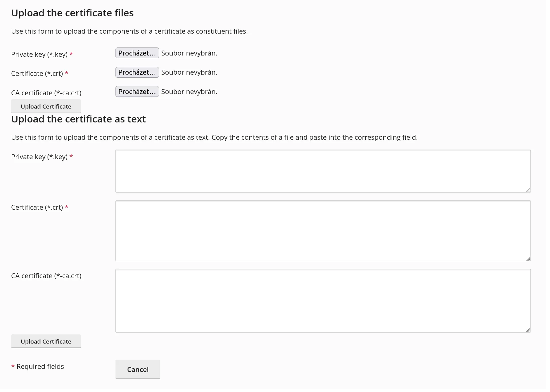 Actualización del certificado y la clave privada en el servidor