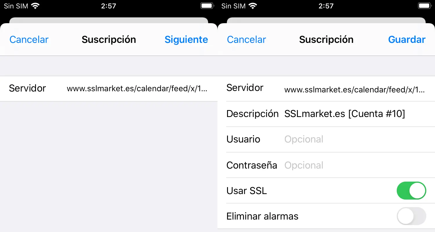 Configuración del calendario en iPhone.