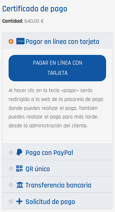 Informaciones de pago y opciones de pago Informaciones de pago y opciones de pago