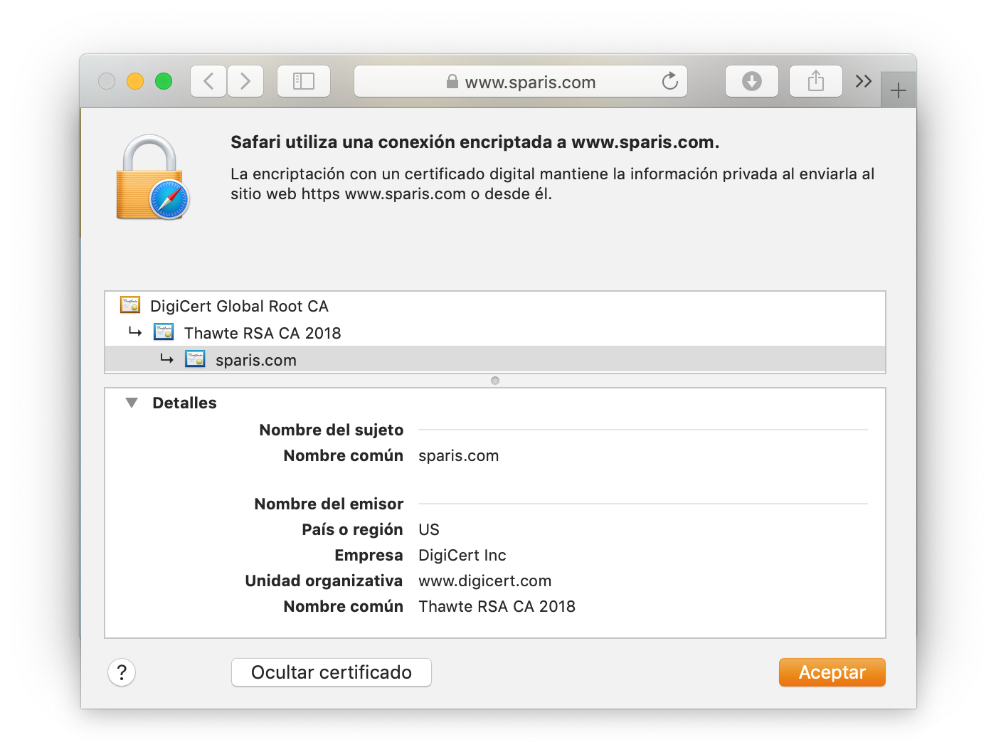 Visualización del certificado Thawte Web Server SSL 123 en el navegador Visualización del certificado Thawte Web Server SSL 123 en el navegador