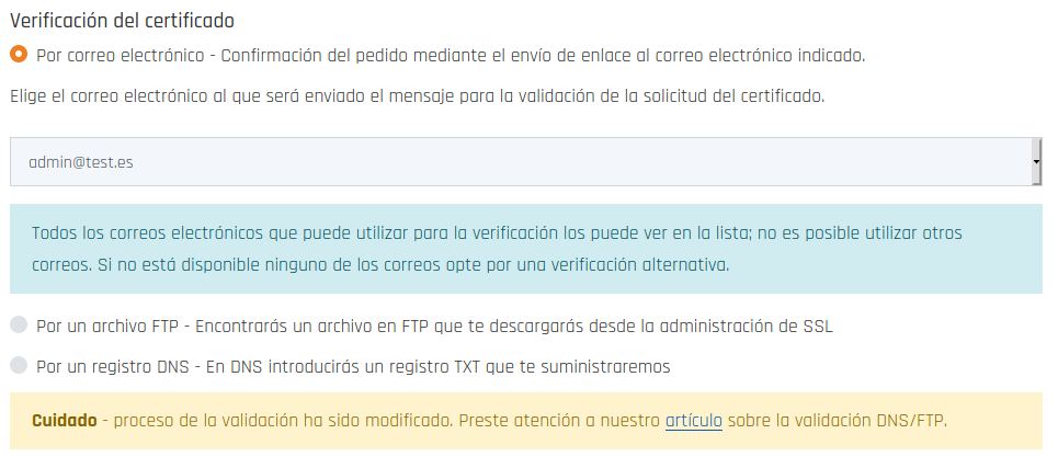 Opción alternativa de verificación de certificado DV Opción alternativa de verificación de certificado DV