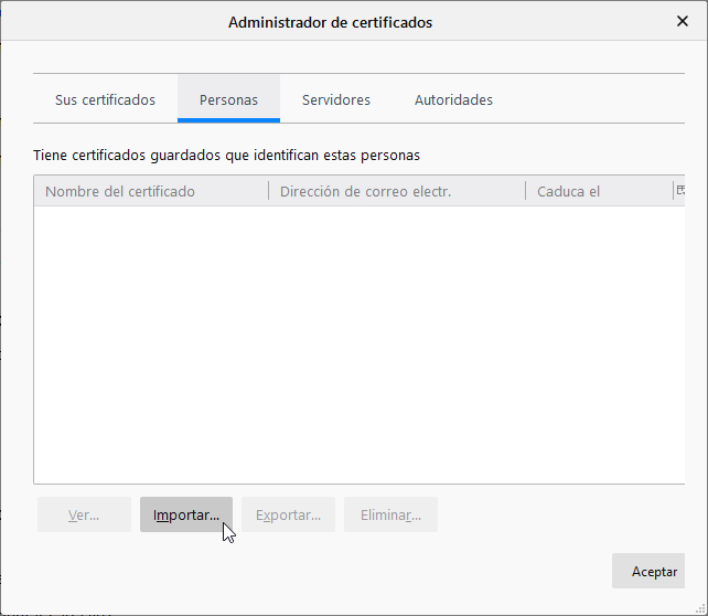Importación del certificado a Firefox